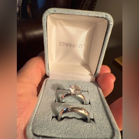 Vintage Epiphany Platinum-Plated Sterling Silver Engagement & Wedding Ring set - Picture 1 of 6